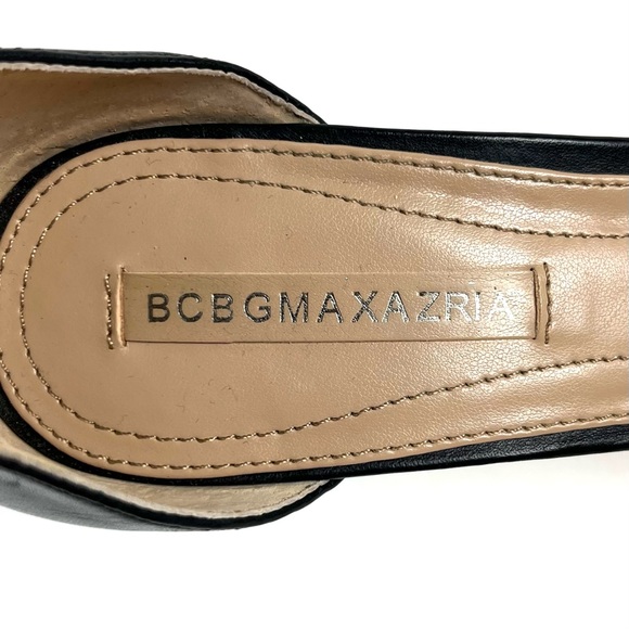 BCBGMAXAZRIA Black Leather Satin Bow Ankle Strap Sandal Heel - Picture 8 of 12